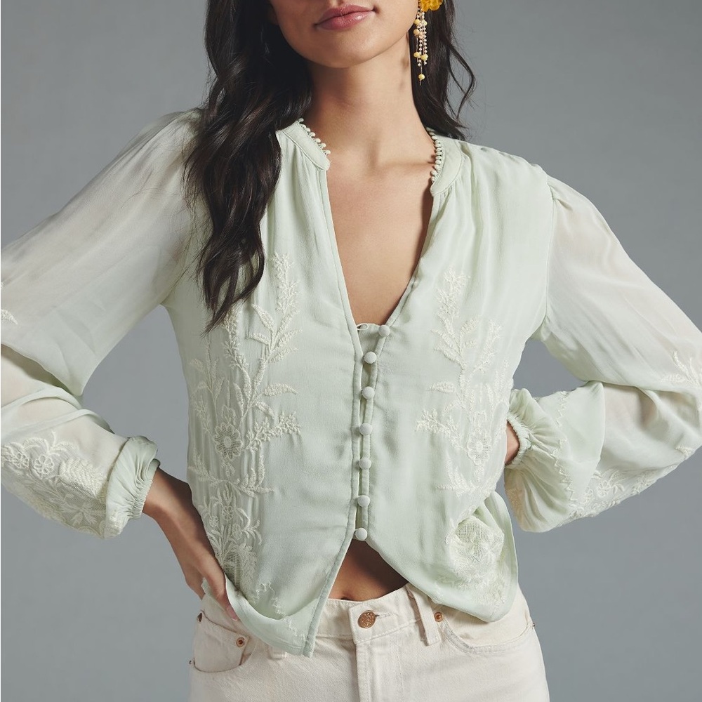 By Anthropologie Embroidered Blouse XXS